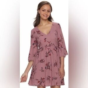 Lily Rose Mauve Floral Metallic Striped Women's Mini Dress Size XS NWOT